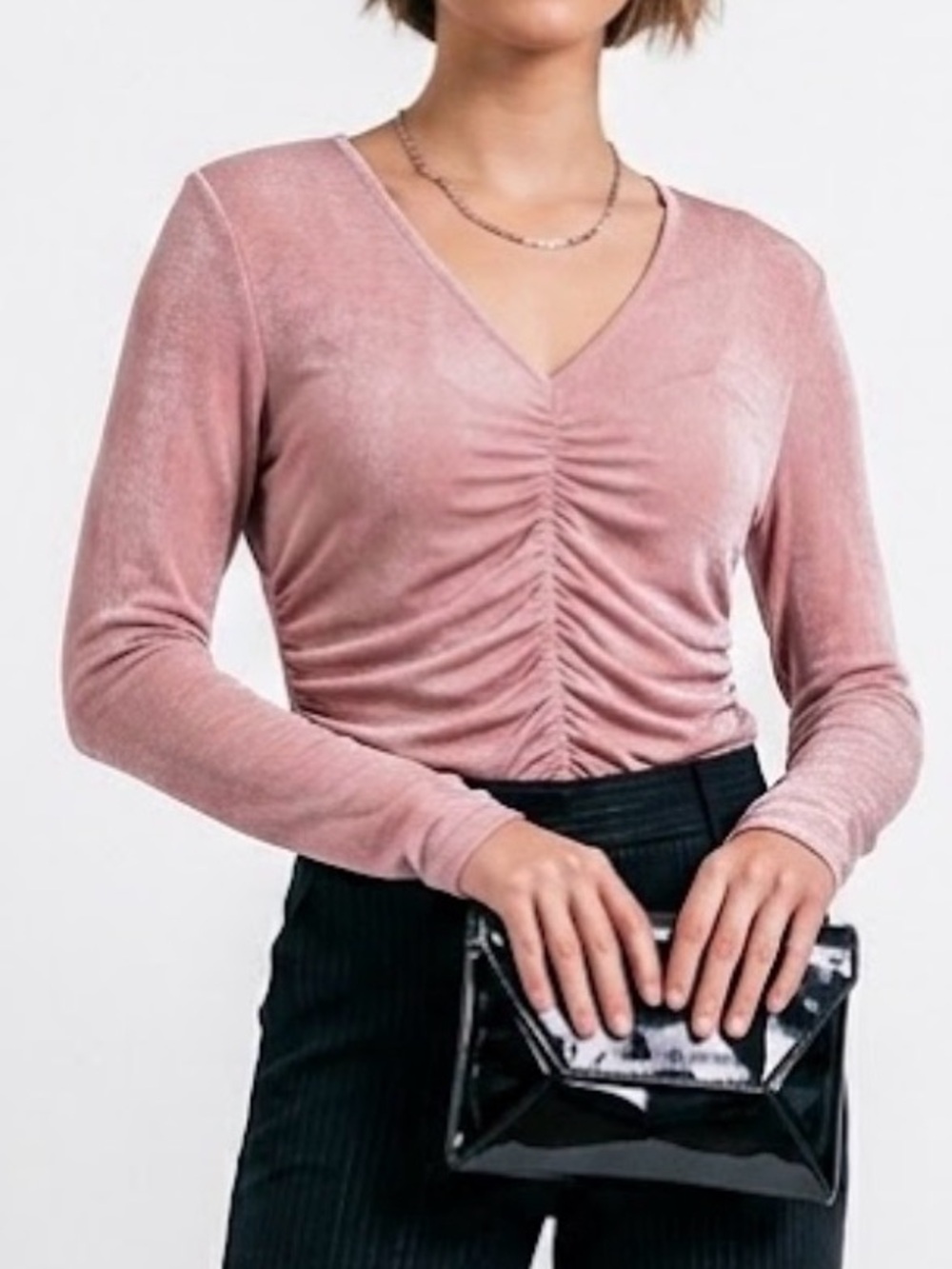 NWT Calvin Klein Shimmer Ruched V-Neck Top Medium Pink